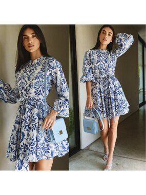 NWT Charina Sarte China Floral Blouson Long Sleeves Mini Dress  Size: Medium
